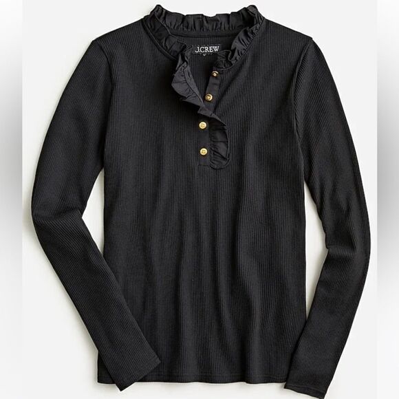 J Crew Girl’s Ruffle-collar long-sleeve shirt in vintage rib* - Picture 1 of 4